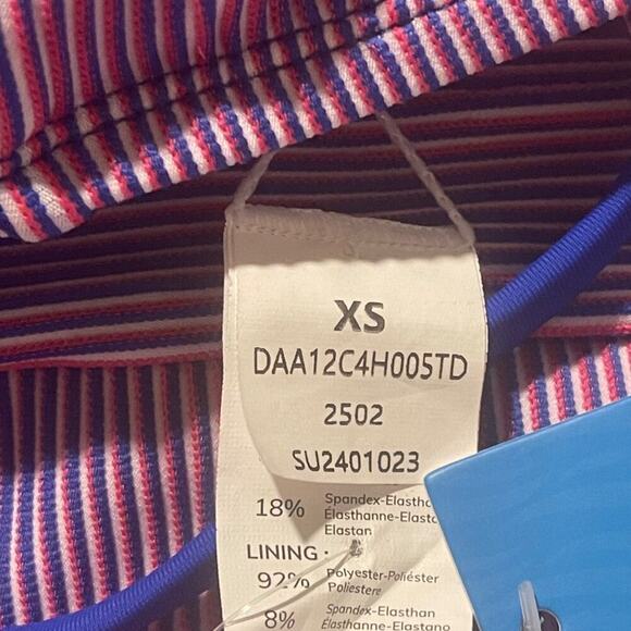 Cupshe XS Striped Bikini Set Blue Magenta 2 Piece V-Neckline High Waist Swimwear - Picture 5 of 8